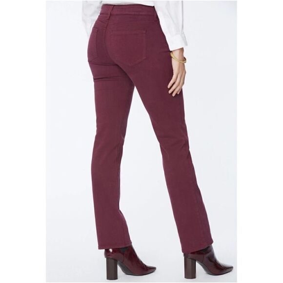 NYDJ Marilyn Straight Jeans Maroon Zip Fly Button Closure 5 Pocket Stretch 6 - Picture 4 of 16